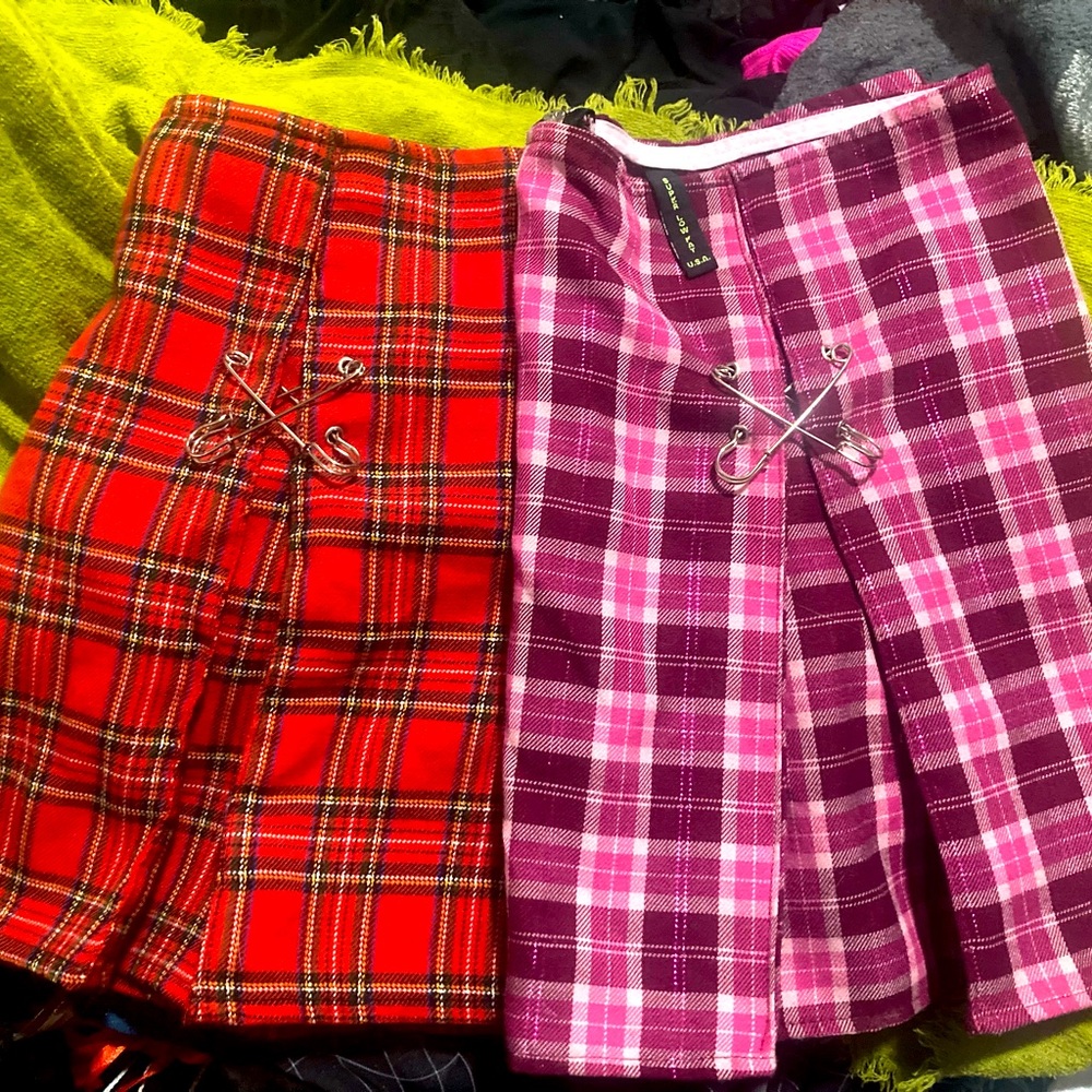 Bundle of 2 Superlowfat sexy plaid schoolgirl mini skirts